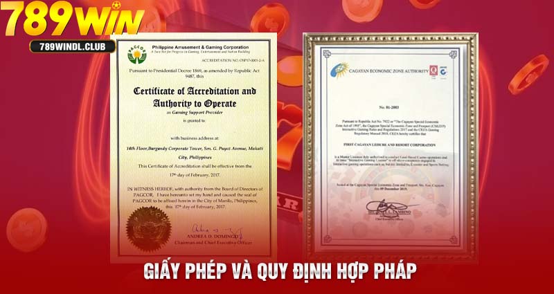 Trang cá cược bóng đá 789WIN có giấy phép hoạt động hợp pháp 